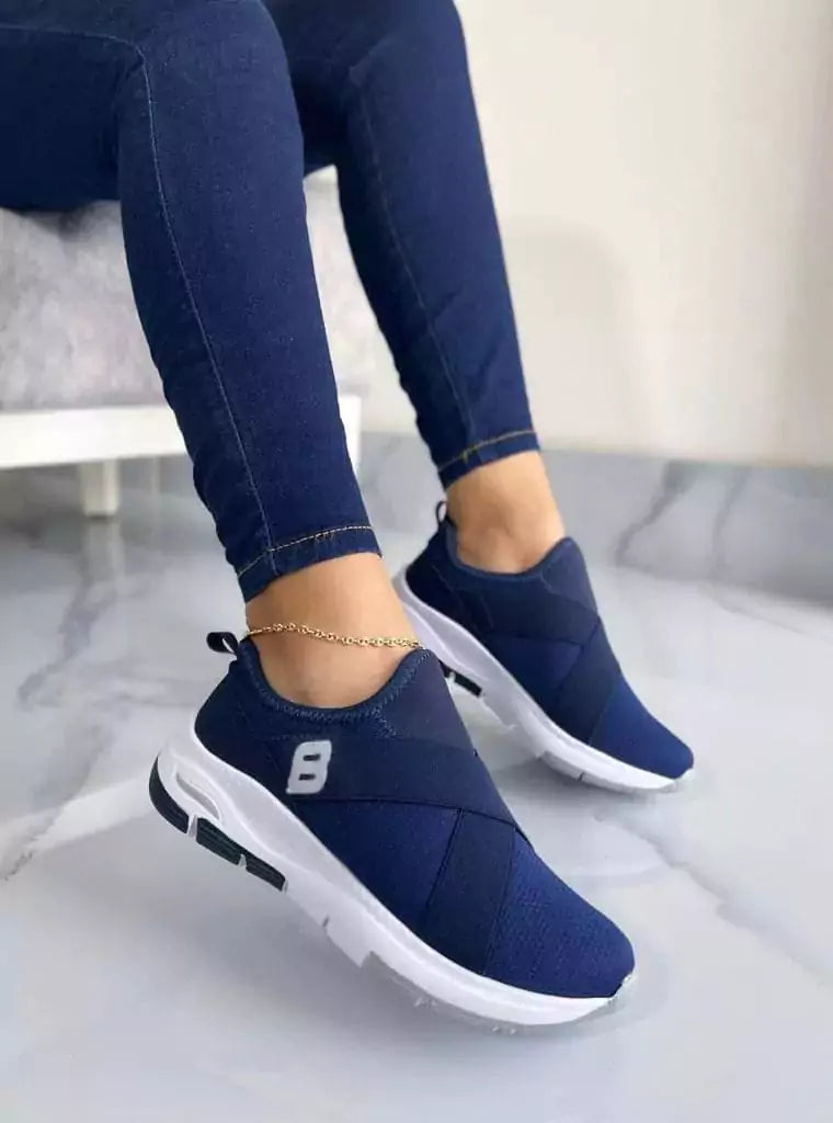 tenis estela cómodo bonito ideal para el día a día calzado  conforto duradero estilo casual versatil lindo estilo tropical blanco y azul