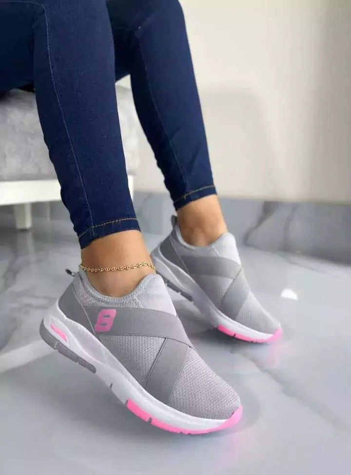 tenis estela cómodo bonito ideal para el día a día calzado  conforto duradero estilo casual versatil lindo estilo tropical gris y blanco